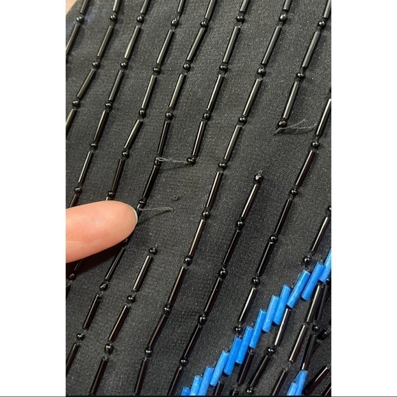 $396 NWT Parker Sz M Black Blue Silk Hourglass Chevron Beaded Mini Dress NEW - Picture 11 of 11